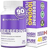 Nutrawave Pure Berberine Maximum Potency, 1000mg per Serving(Each Capsule 500mg), Supports Blood Sugar Levels, Healthy Lipid(