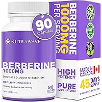 Nutrawave PURE Berberine MAXIMUM POTENCY 1000mg per Serving (2 capsules 500mg each) Supports Blood Sugar Levels, Healthy Lipi