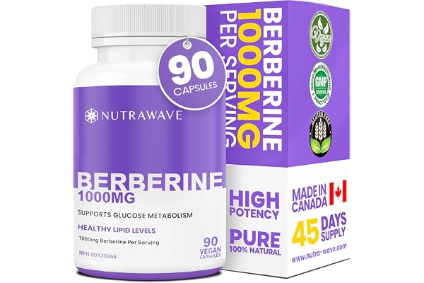 Nutrawave Pure Berberine Maximum Potency, 1000mg per Serving(Each Capsule 500mg), Supports Blood Sugar Levels, Healthy Lipid(