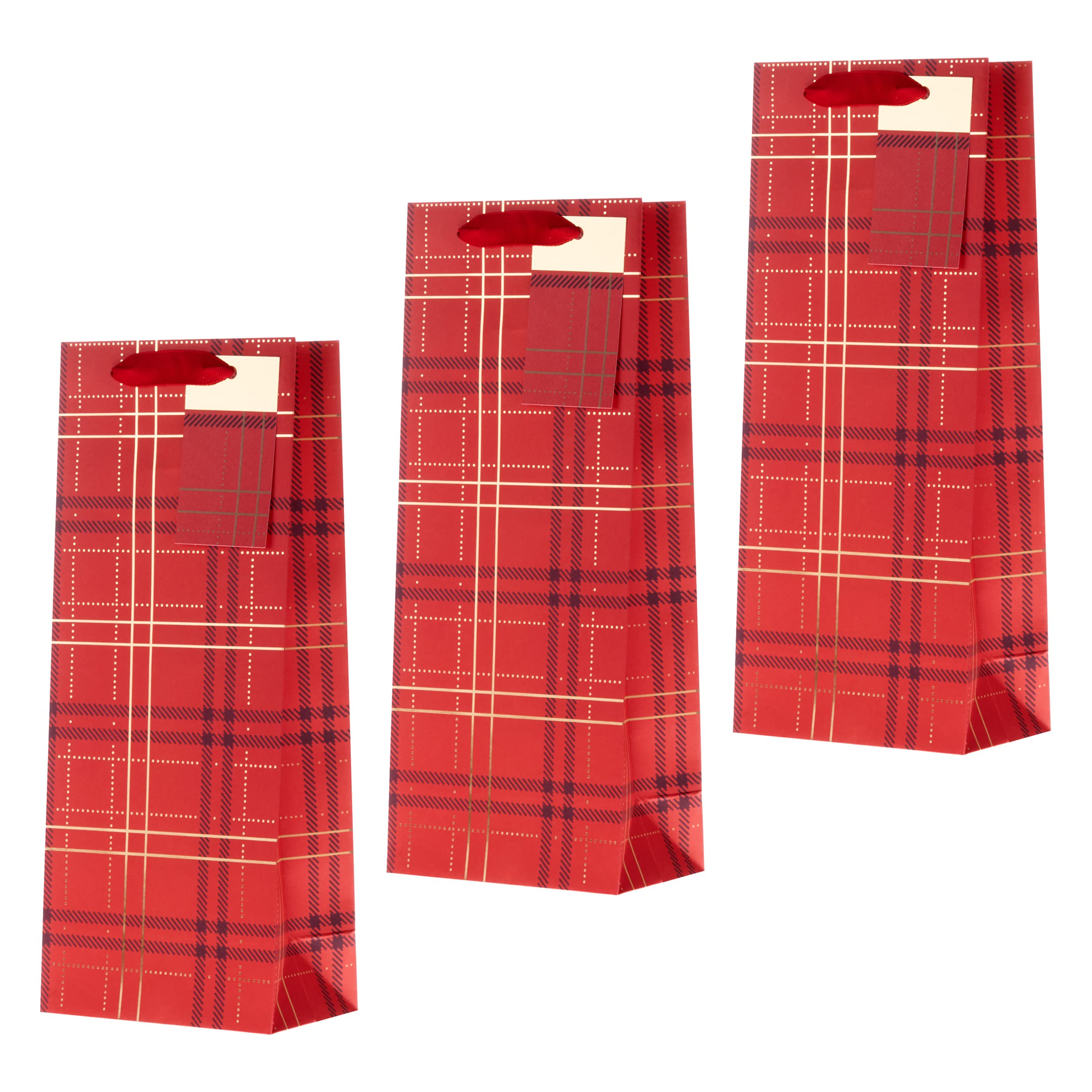 Hallmark Christmas Bottle Bag Pack of 3, Traditional Red Tartan Design