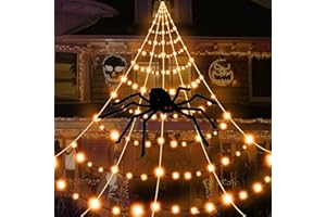 PUHONG Halloween Decorations, 19.6 Ft Giant Spider Web Lights with 250 LEDs, Outdoor Waterproof Halloween Lights, 8 Modes Spider Web with LED Lights for Yard Home Parties Haunted House Decoration