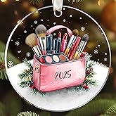 HUNIGIFT Makeup Ornament - Makeup Tool Ornaments for Christmas Tree - Lipstick Eyelash Brush Cosmetology Ornaments for Girls, Teenagers, Beauticians, Beauty Lovers - Acrylic Make-Up Artist Ornament