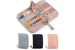 MYBAGZING Crochet Hook Case – Empty Organizer with 24 Slots for Crochet Hooks & Ergonomic Aluminum Crochet Needles, Zipper Pocket for Accessories and Supplies