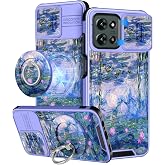 Buleens for Moto G 2026/2025 Case - Cute Design with Ring Stand & Camera Cover for Women Girly Blue Water Lily Phone Cover for Motorola G 5G 2025/2026/Moto G Play 2026 Case Compatible with Magsafe