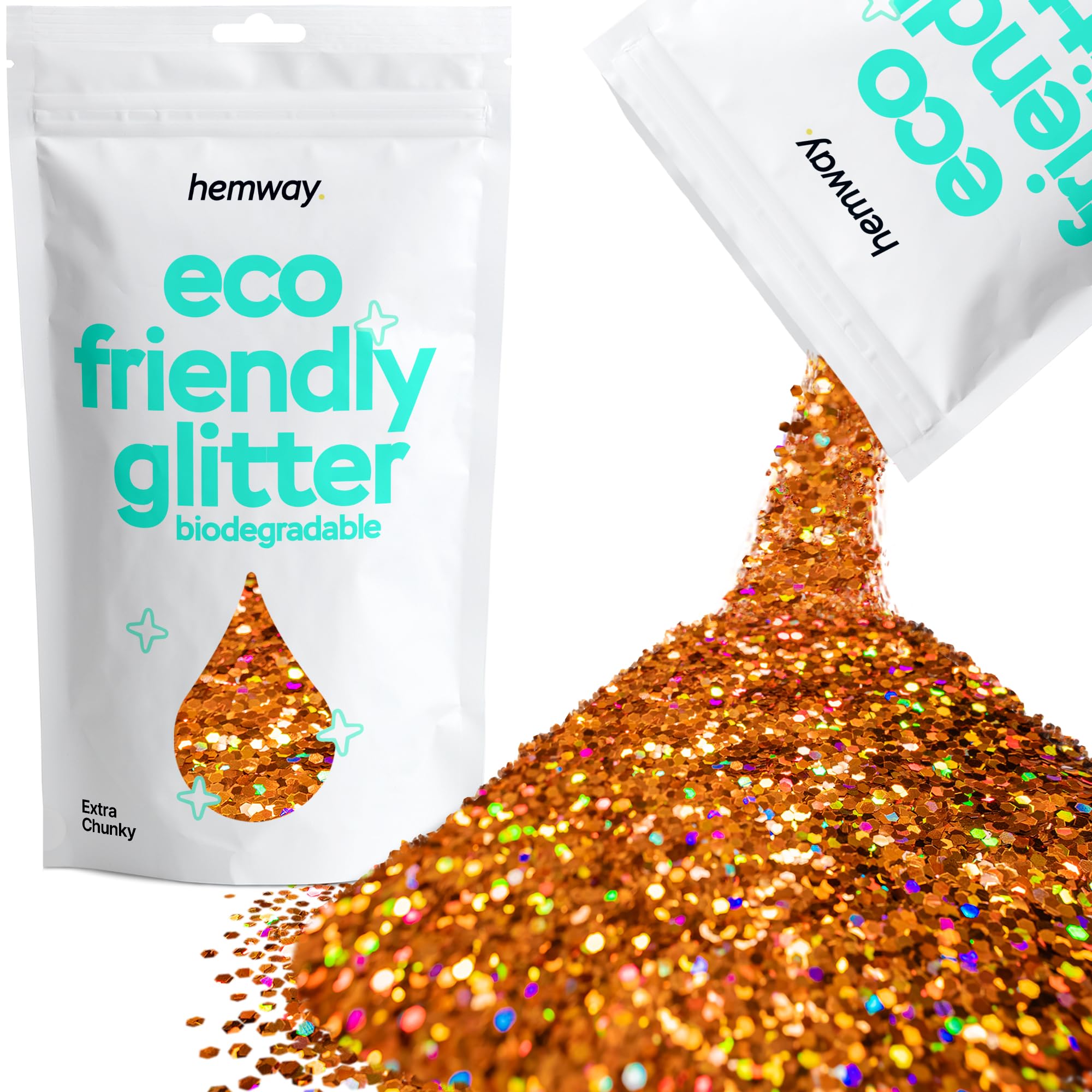 Eco Friendly Biodegradable Glitter | Copper Holographic - Extra Chunky 100g, Plant Based, Biodegradable Glitter for Craft, Face, Hair, Nail, Body and Festival - Hemway