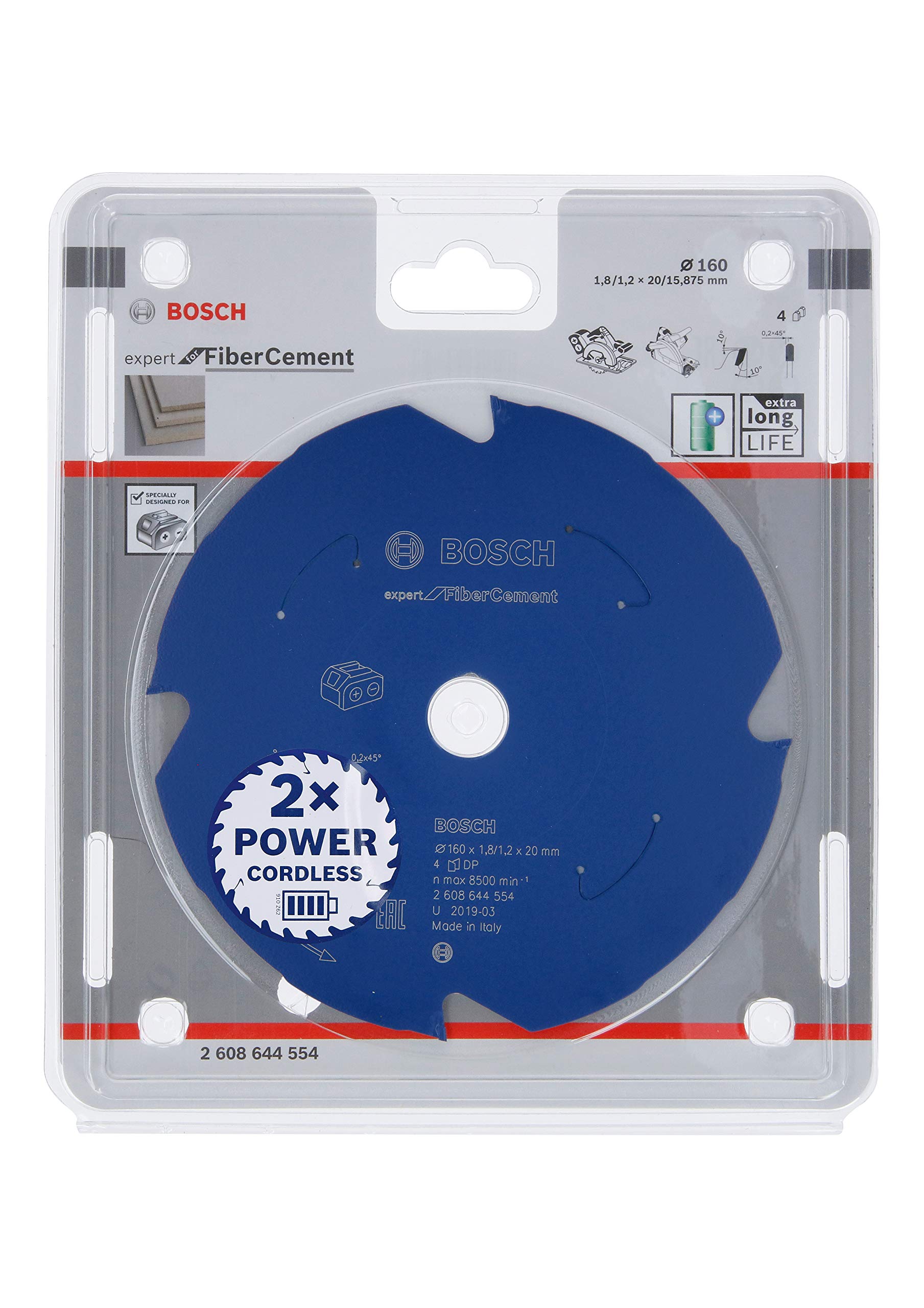 Bosch Professional Circular Saw Blade Expert (for Fibre Cement, 160 x 20 x 1.8 mm, 4 teeth; Accessories: Cordless Circular Saw)