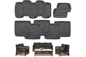 SERHIRST Outdoor Patio Cushion Covers Replacement, Waterproof Furniture Cushion Slipcovers with Zipper, Fit for Wicker Rattan Sectional Couch Chair Furniture Set (12, Gray)