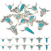 Pandahall 14Pcs Cattle Head Turquoise Charms Tibetan Turquoise Pendants 7 Styles Western Charms for Women Jewelry Making Bracelet Necklace Earring DIY Crafts