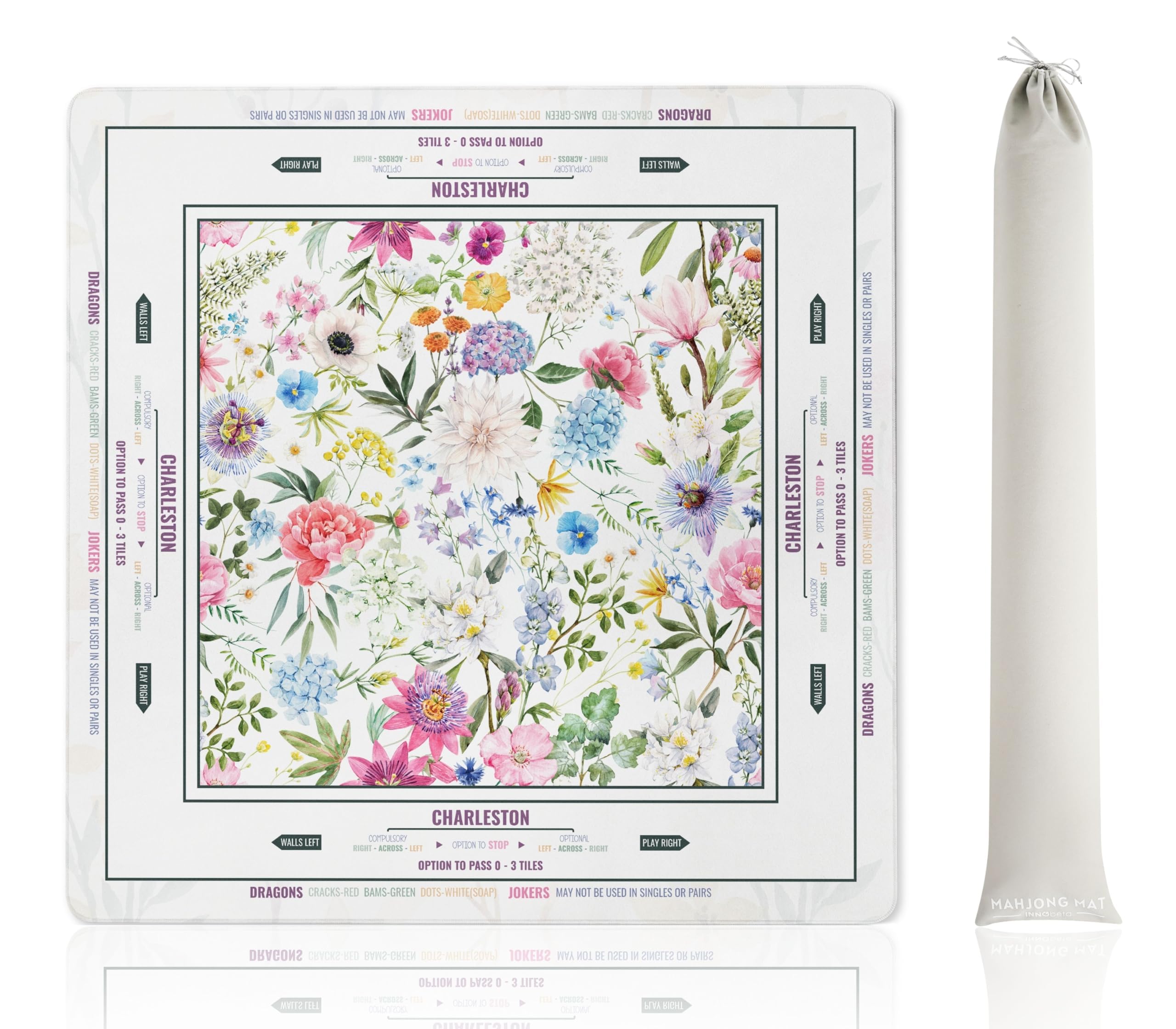 Photo 1 of **DIRTY & TORN** Mahjong Mat (33"x33") - Non-Slip Noise Reduction Gaming Mat for American Mahjong - Flower-Carnation-12
