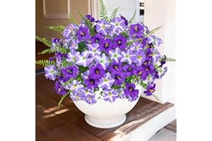 9 Bundles Artificial Plants Fake Flowers for Spring Decoration Vase Silk Purple Morning Glory with Eucalyptus UV Resistant Gr