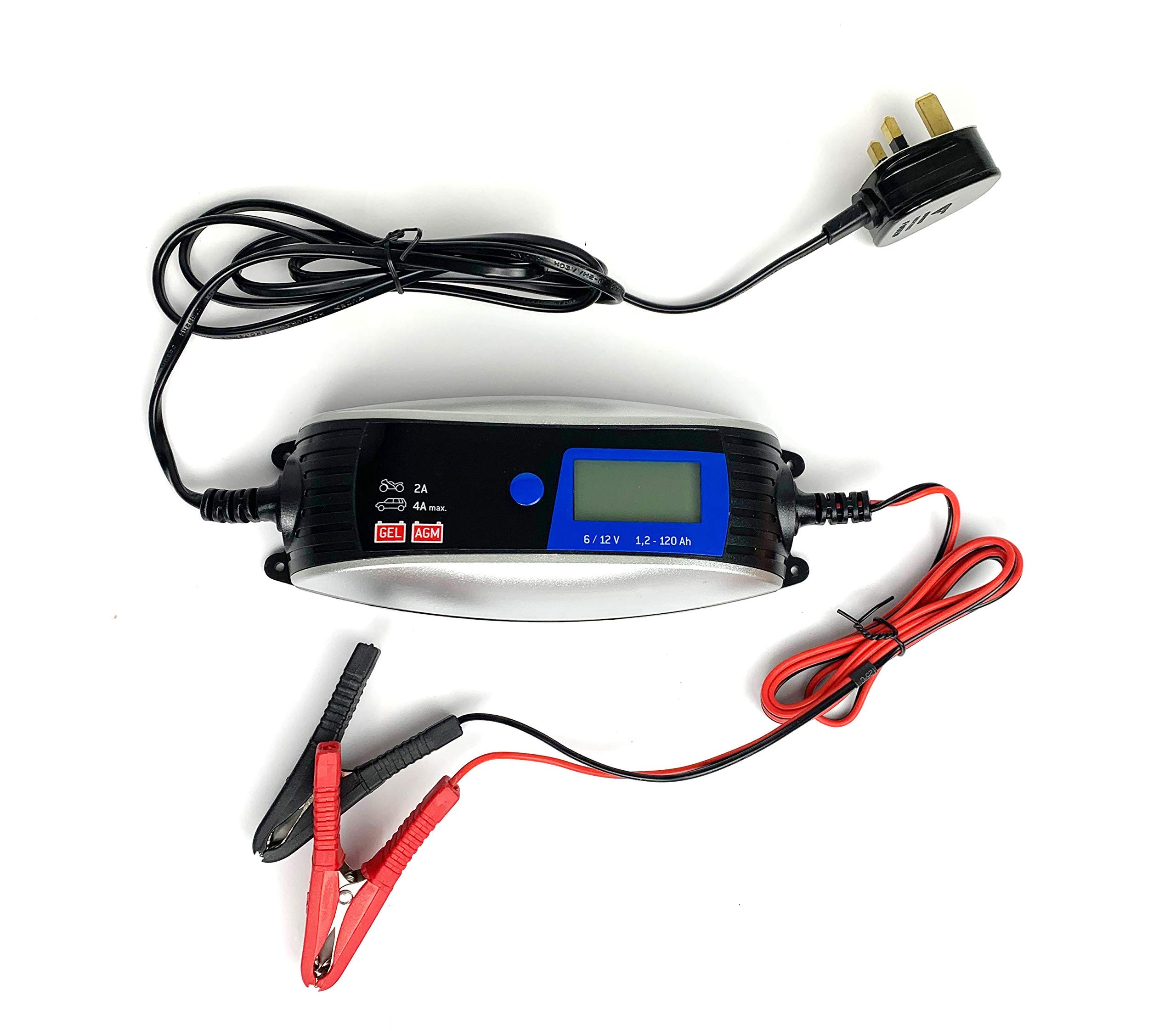 Autochoice Intelligent 7 Stage SMART BATTERY CHARGER - 6v or 12v including Winter settings - With Diagnosis & Maintenance Cycles - 4amp - Suitable for Standard Lead-Acid Gel AGM Stop Start Batteries
