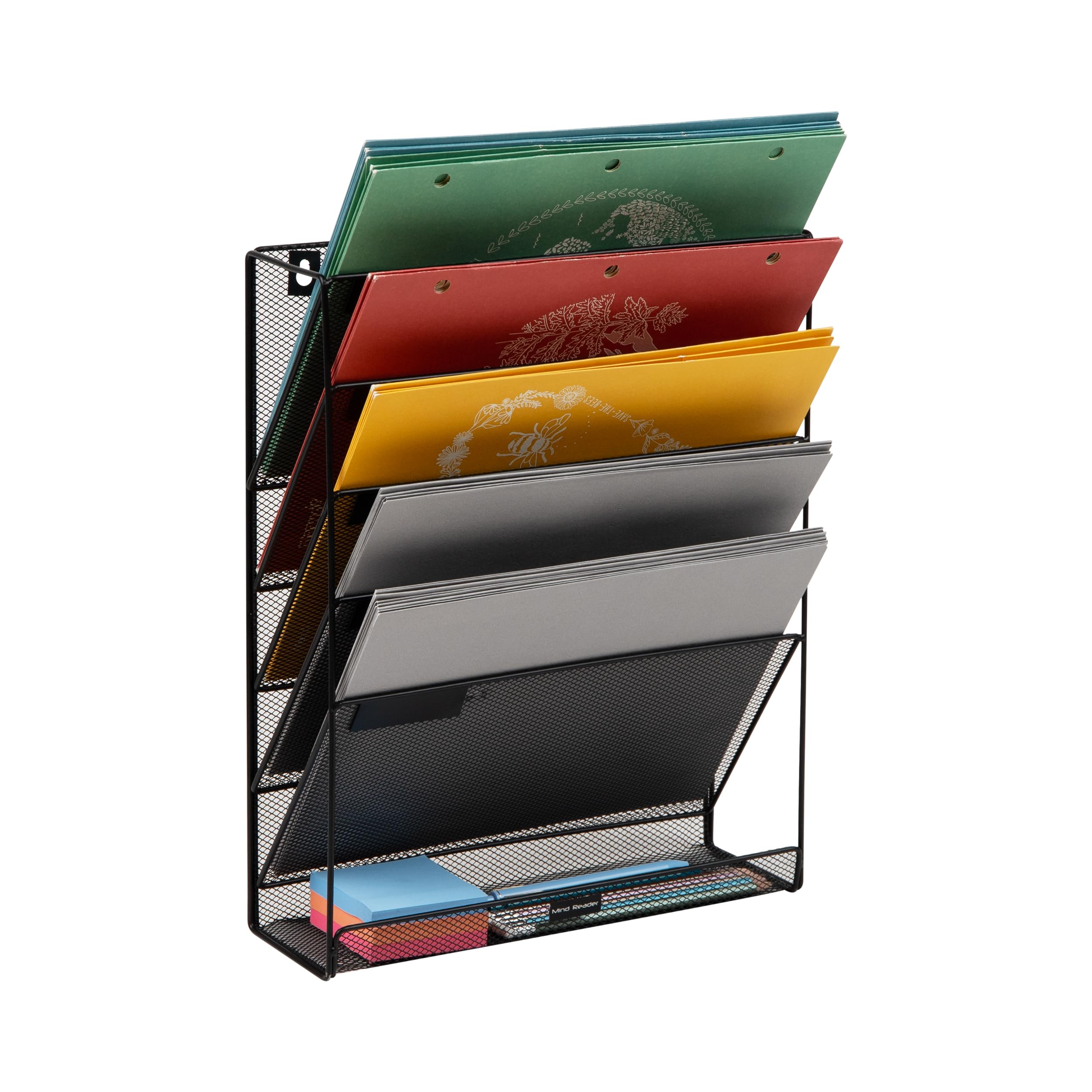Photo 1 of **DAMAGE**Mind Reader 5-Pocket Vertical File Storage, Desktop Organizer, Wall Mount, Office, Metal Mesh, Black