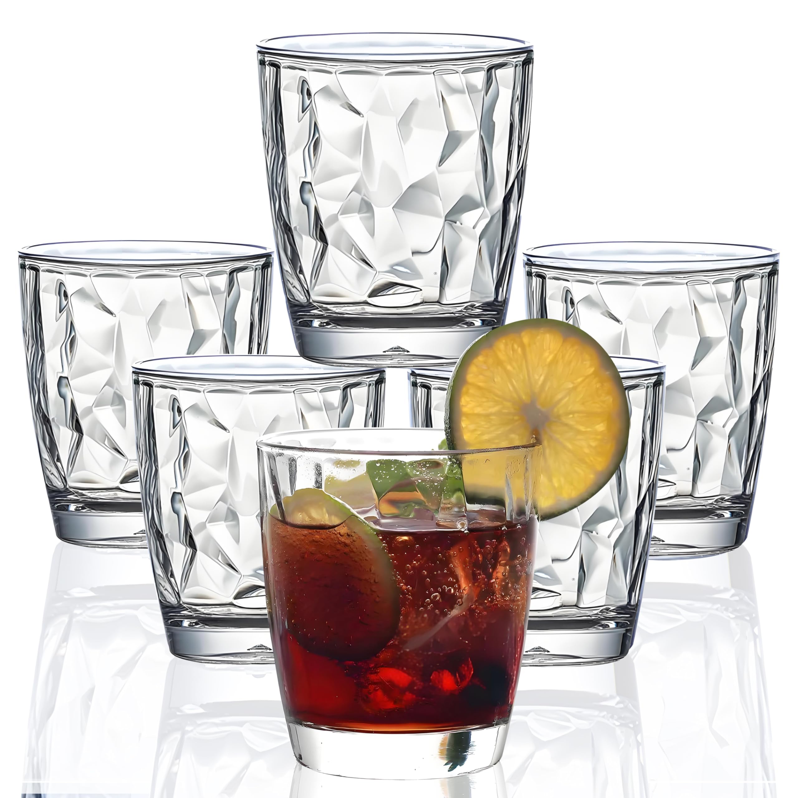 VEILEDGEM [Look Like Glass] 300ml 6-Piece Premium Unbreakable Drinking Glasses Plastic Tumblers Dishwasher Safe BPA Free Small Acrylic Juice Glasses for Kids Plastic Water Glasses (Clear)