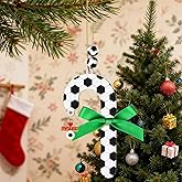 4in Easter Candy Cane Soccer Ornaments Wooden Hanging Candy Cane Ornament Sport Ball Xmas Tree Decorations for Home Crafts Soccer Lovers Family Holiday Party Supplies