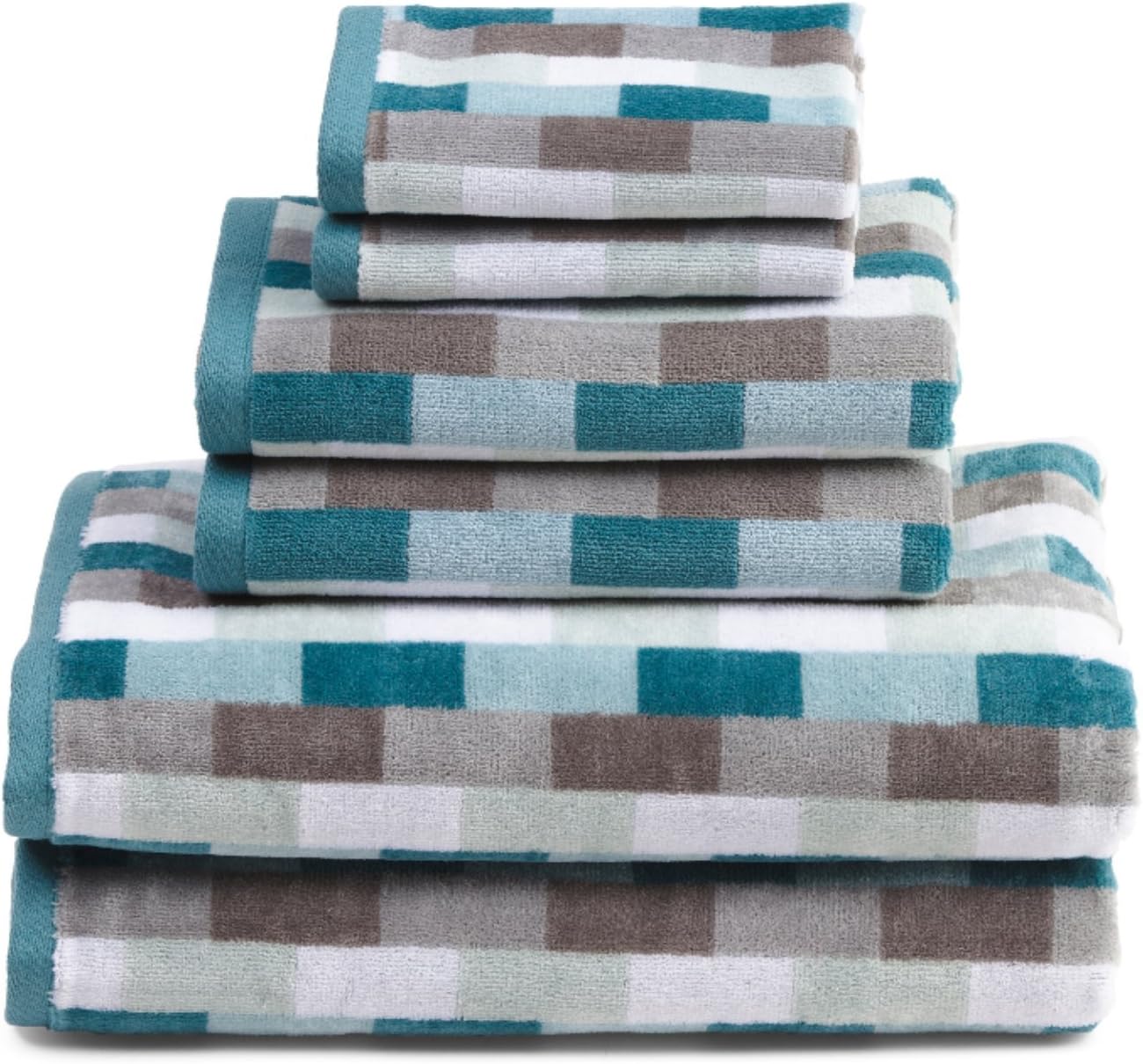 gray and white striped towels