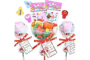 Waipfaru Christmas Gifts for Students - 24 Pack Giant Lollipop - Shaped Stationery Set with Christmas Cards Pencils Stickers Erasers Stampers Sharpener for Classroom Gifts Exchange School Party Favors