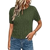 MASCOMODA Women Summer Cable Knit Crochet Cardigan Sweaters Casual Button Short Sleeve Sweater Cute Beach Hollow Out Knit Top