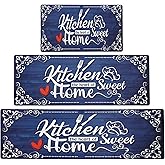 XLHOMO Navy Blue Kitchen Mats for Floor 3 Pieces Set, Non Slip Cushioned Runners Waterproof Comfort Kitchen Rugs and Mats Farmhouse Chef Mat Carpet for Sink,Laundry Room