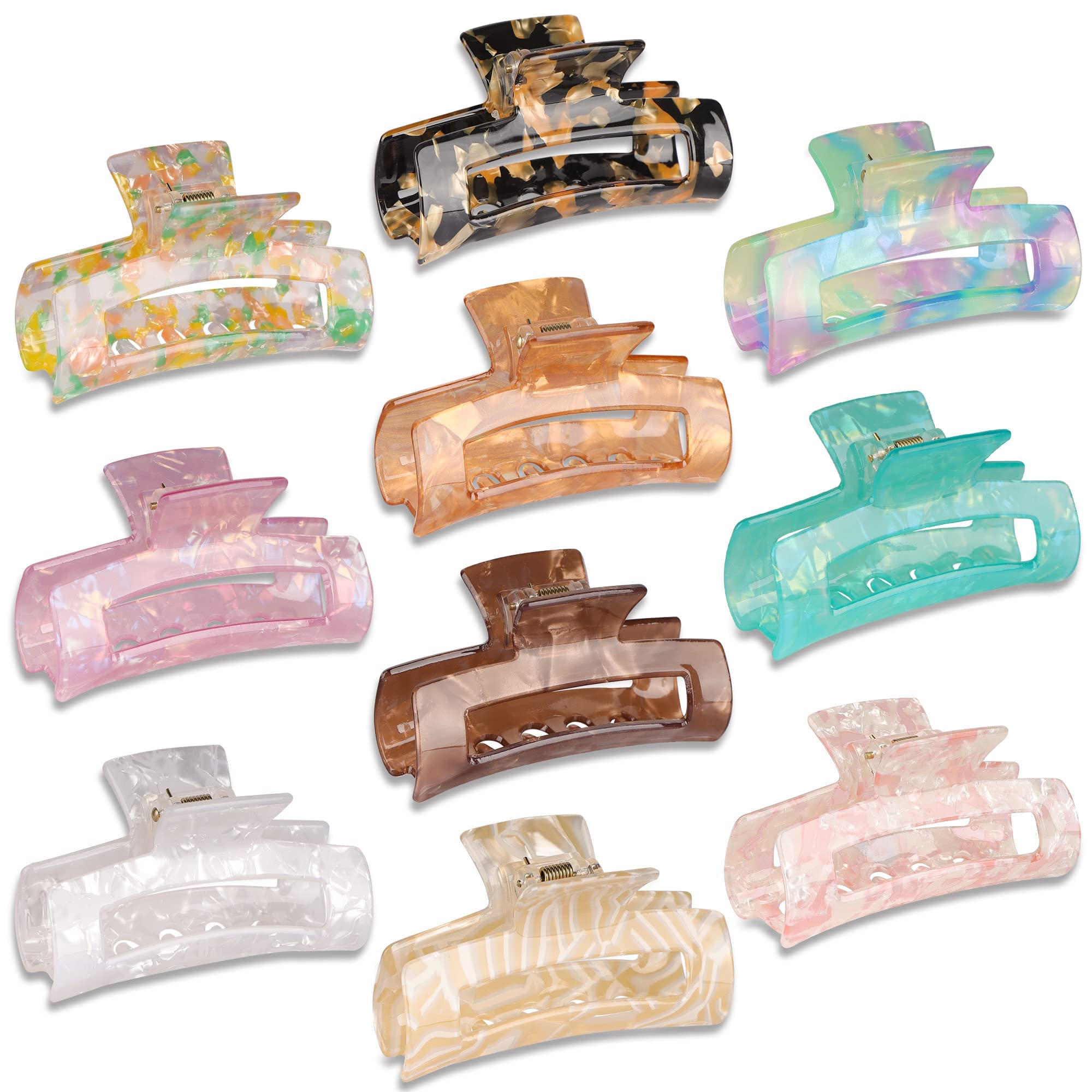 HAYHOI 10 Pcs Hair Claw Clips, Marble Tortoise Acrylic Large Hair Claw Clip Thick Thin Hair, Cute Butterfly Hair Barrettes Pins, Aesthetic Styling Accessories ,Brown Opal Pink, 10.0 count, Pack of 10