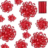25 Pcs Gift Bows Assortment - 3 Size Gift Bowsand 1 Crimped Curling Ribbons, Perfect for Christmas, Holiday,Birthdays, Weddings, Baby/Bridal Showers, Party (Red)