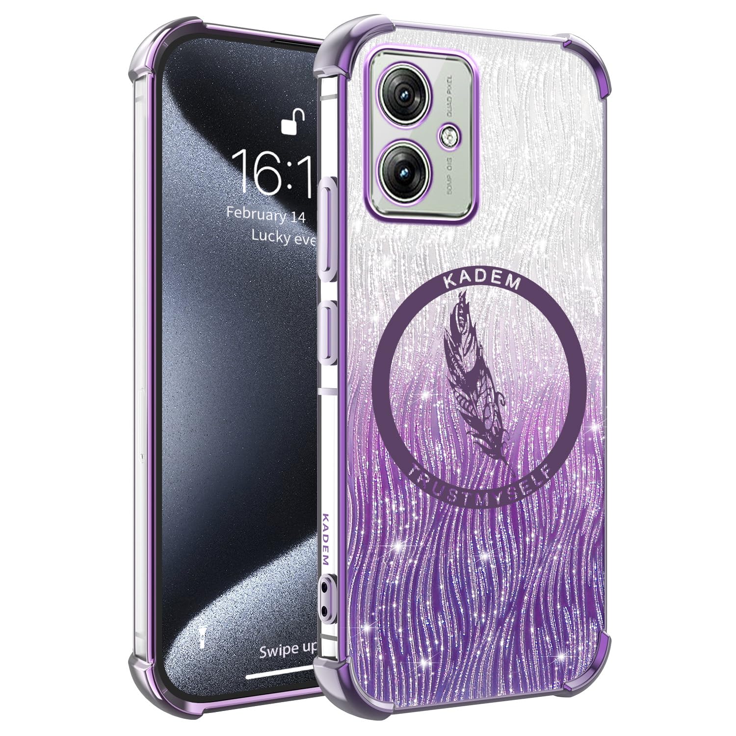 XINYEXIN Transparent Glitter Case for Motorola Moto G54, Ultra Thin Slim Bling Clear Soft TPU Shockproof Bumper Back Cover for Women Girl - Purple