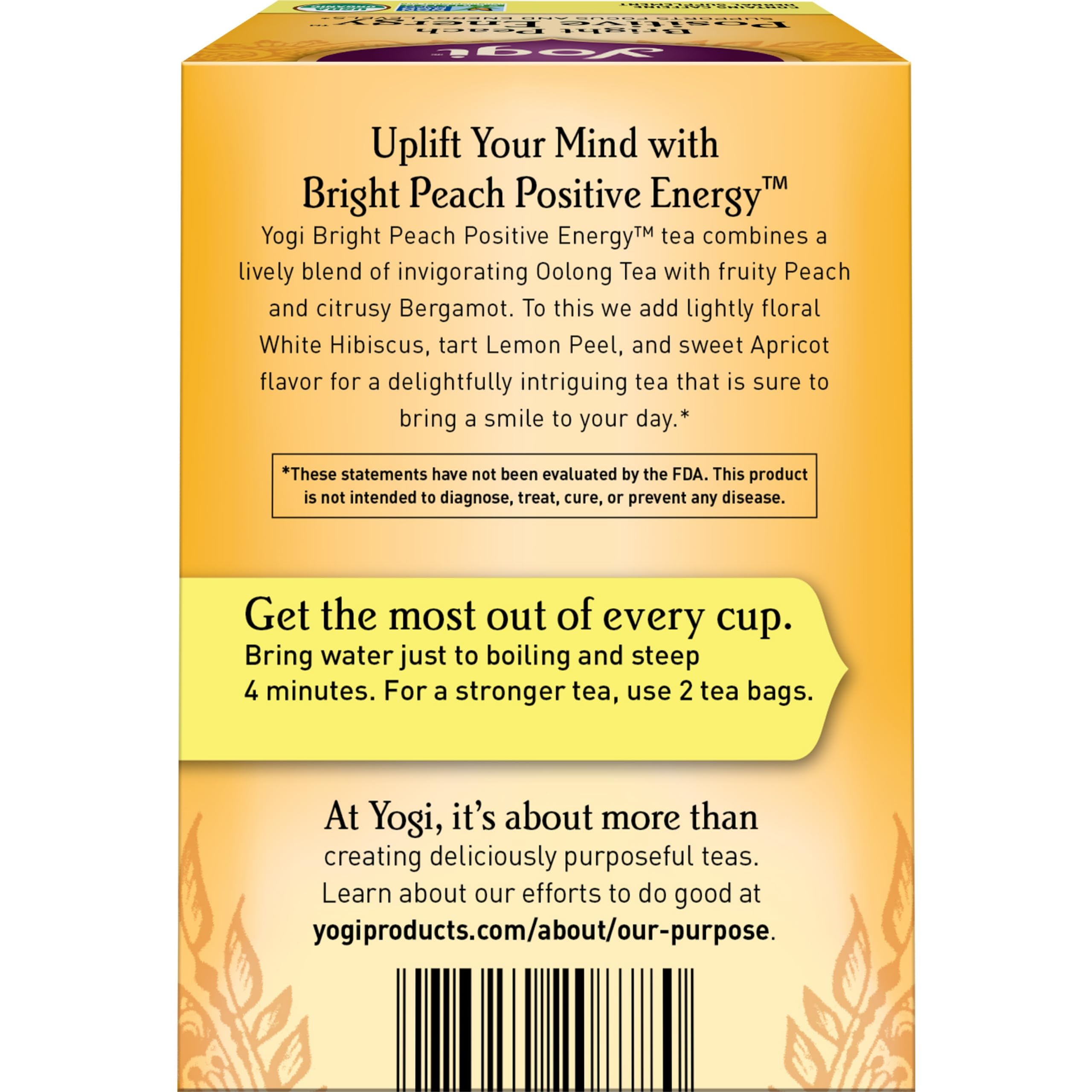 Yogi Tea Bright Peach Positive Energy Tea - 16 Tea Bags per Pack (6 Packs) - Organic Tea to Support Focus & Energy - Includes Oolong Tea Leaf, White Hibiscus Flower, Rose Hips & More