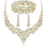 ABDOT Rhinestone Bridal Jewelry Sets for Women Crystal Necklace Earrings Bracelet Set Silver-Tone Wedding Bridal Bridesmaid Gifts fit with Wedding Dress