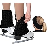 CRS Cross Leg Warmers and Headband Set for Figure Skating with Zipper. Fleece Lined Knit Keeps Legs Warm-Ice Skate Dance