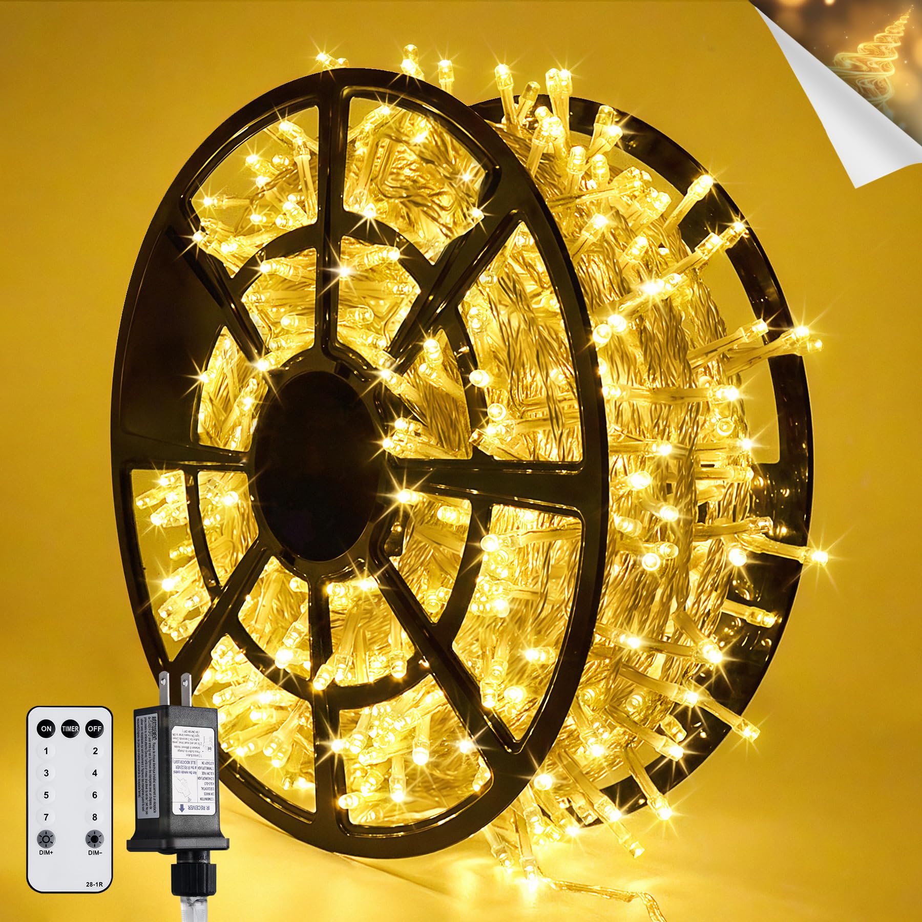 Photo 1 of JMEXSUSS 168FT 600 LED Christmas Lights Outdoor Waterproof Clear Wire Indoor String Lights for Outside Warm White Christmas Tree Lights Plug in for Bedroom Wedding Party Valentines Decor