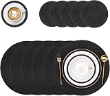 Pauwer Round Placemats and Coasters Set of 6 Black Non Slip Heat Resistant