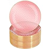 Rubtlamp 60 Pcs Pink Gold Plastic Plates, Gold Hammered Disposable Salad Plates, 7 Inch Disposable Dessert Platos, Plastic Dessert Appetizer Platos Perfect for Mother's Day