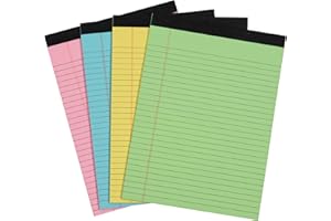 Merangue 4 Pack Coloured Writing Pads, 8.5" x 11.75", Ruled Colored Paper Pads, 40 Sheets/pad, 4 Color Assortment for School 