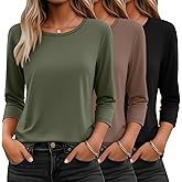 Ficerd 3 Pack 3/4 Sleeve Tops for Women Round Neck Dressy Basics Tees Casual Trendy Loose Fit T Shirts