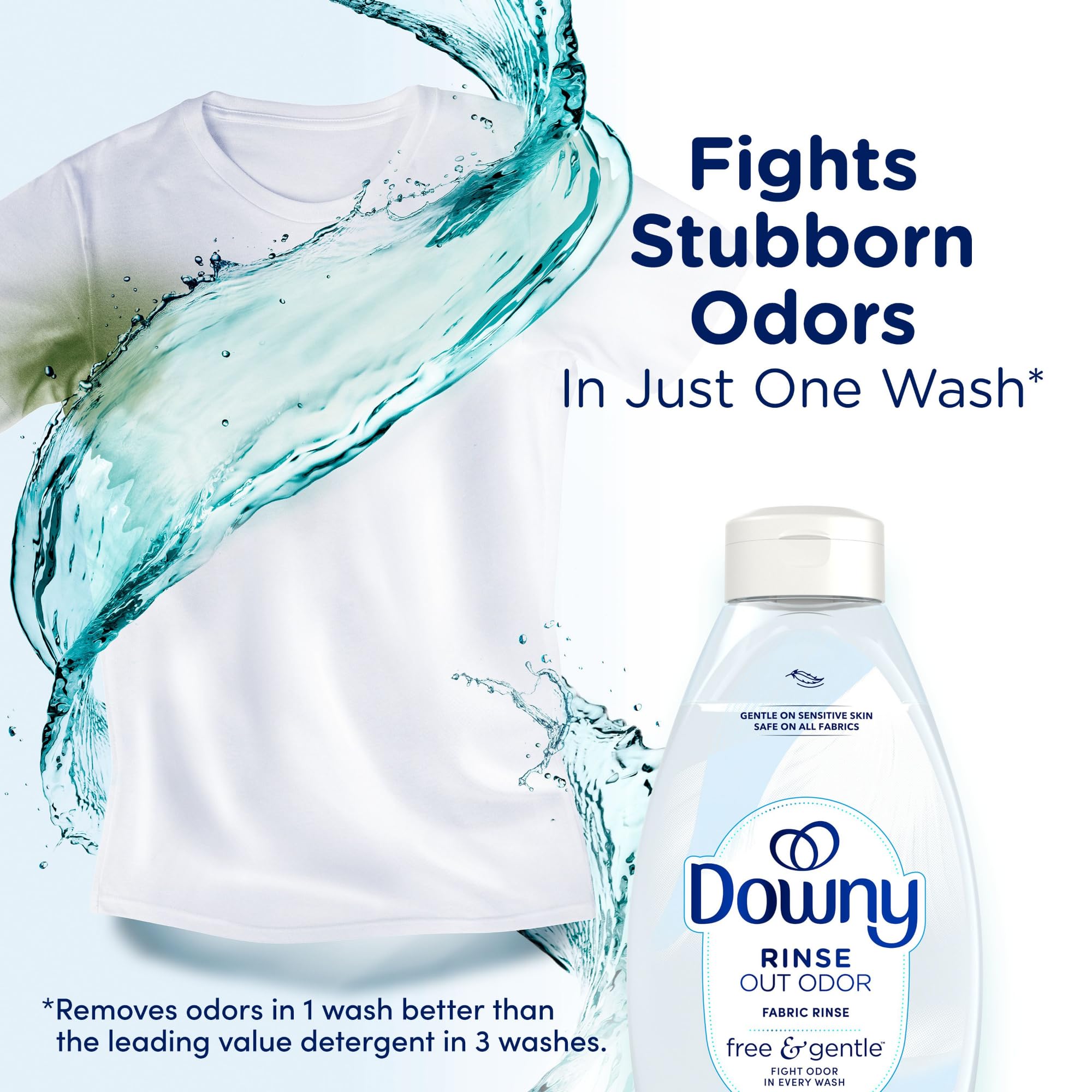 Downy Rinse & Refresh Free & Gentle Laundry Odor Remover and Fabric Softener, Fragrance Free, 48 fl oz, No Dyes or Heavy Perfumes