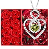 PopTopping Heart Necklace for Women, 925 Silver Necklace with Infinity Heart Pendant, Personalized Birthstone Necklace Anniversary Birthday Gifts for Wife, Girlfriend, Mom