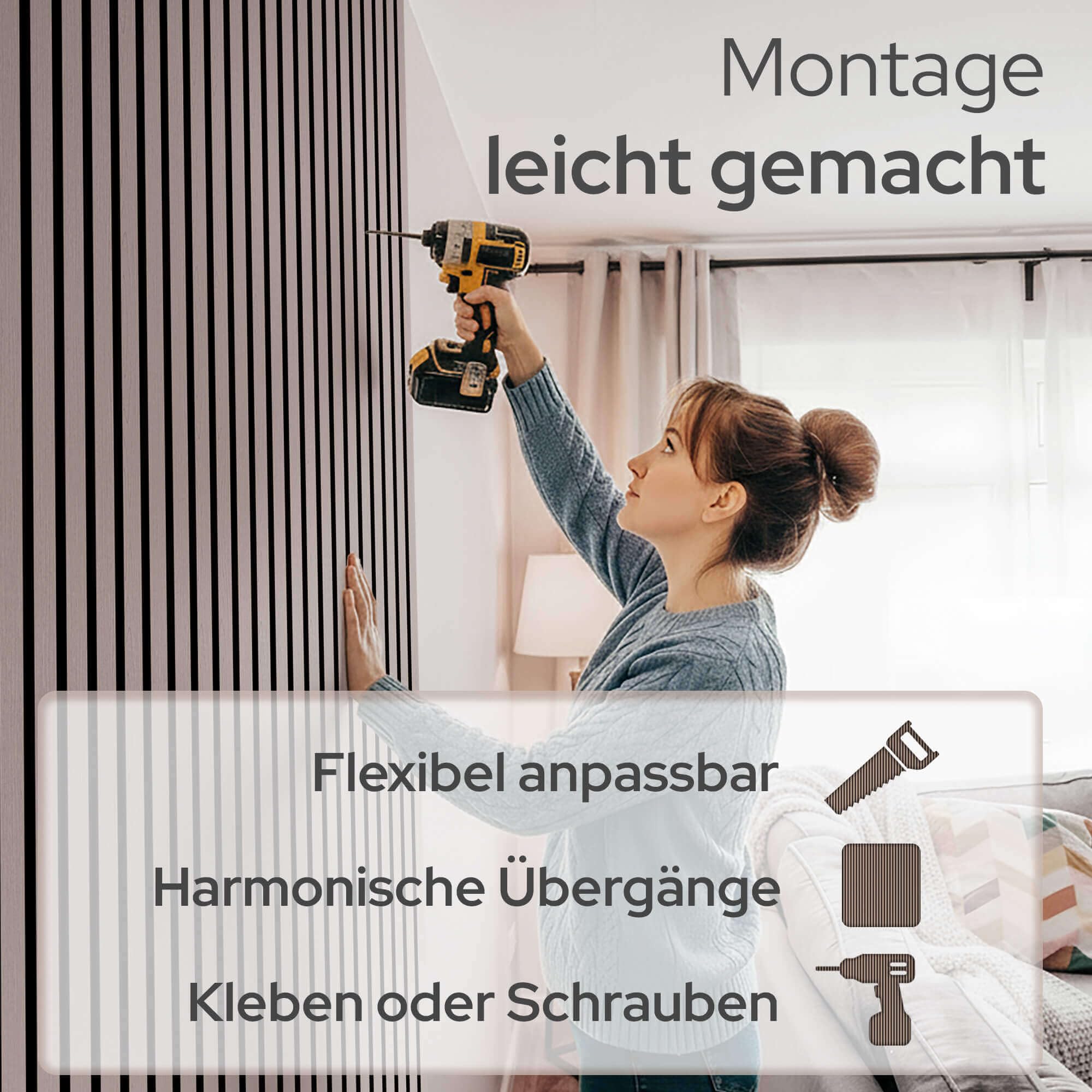 Arebos Akustikpaneele 120x60 cm | Lamellenwand in Holzoptik für Wand & Decke | modernes Wandpaneel mit hoher Schallabsorption | einfache Montage & zuschneidbar | 4er Set für stilvolle Raumakustik 5