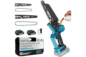 GARTOL Mini Chainsaw 8” & 6” Compatible with Makita 18V Batteries, Cordless, Brushless Motor, Includes 2×20V Batteries & Charger, Lightweight Handheld Electric Chainsaw for Tree Trimming & Wood Cutting