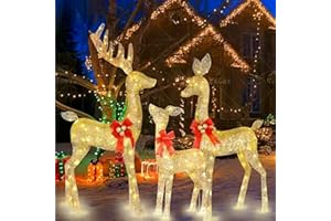 Yostyle 3 Piece Pre-Lit Christmas Reindeer Family Set Yard Decoration, Christmas Outdoor Decoration Waterproof Christmas Light Up Display for Yard Patio Lawn Garden Party