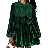 Freyhem Womens A-Line Velvet Lace Overall Pleated Swing Babydoll Casual Skirtall Scallop Neck Flared Wedding Mini Dress