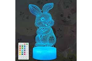 POSSHE Bunny Night Light, 3D Rabbit Lamp, 16 Colors Changing, Remote Control with Timer, RGB Flashing Mode and Dimmable, Cute Bunny Christmas Birthday Decor