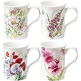 Grace Teaware Bone China Coffee Tea Mugs 9-Ounce (Sweet Floral) (Set of 4 Assorted)