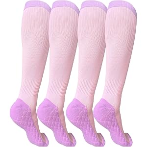 Styrrcde Light Compression Socks for Women, 4 Pairs, 8-15 mmHg Diabetic Socks, Knee High Comfort Support Socks for Puffy Feet