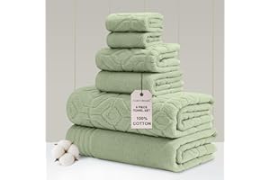 Modern Threads 6 Piece Set, 2 Bath Towels, 2 Hand Towels, 2 Washcloths Yarn Dyed Diamond Gate Jacquard Towel Set Green