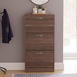 Vida Designs Walnut Shoe Cabinet 3 Pull-Down Drawers Hallway Storage view 3