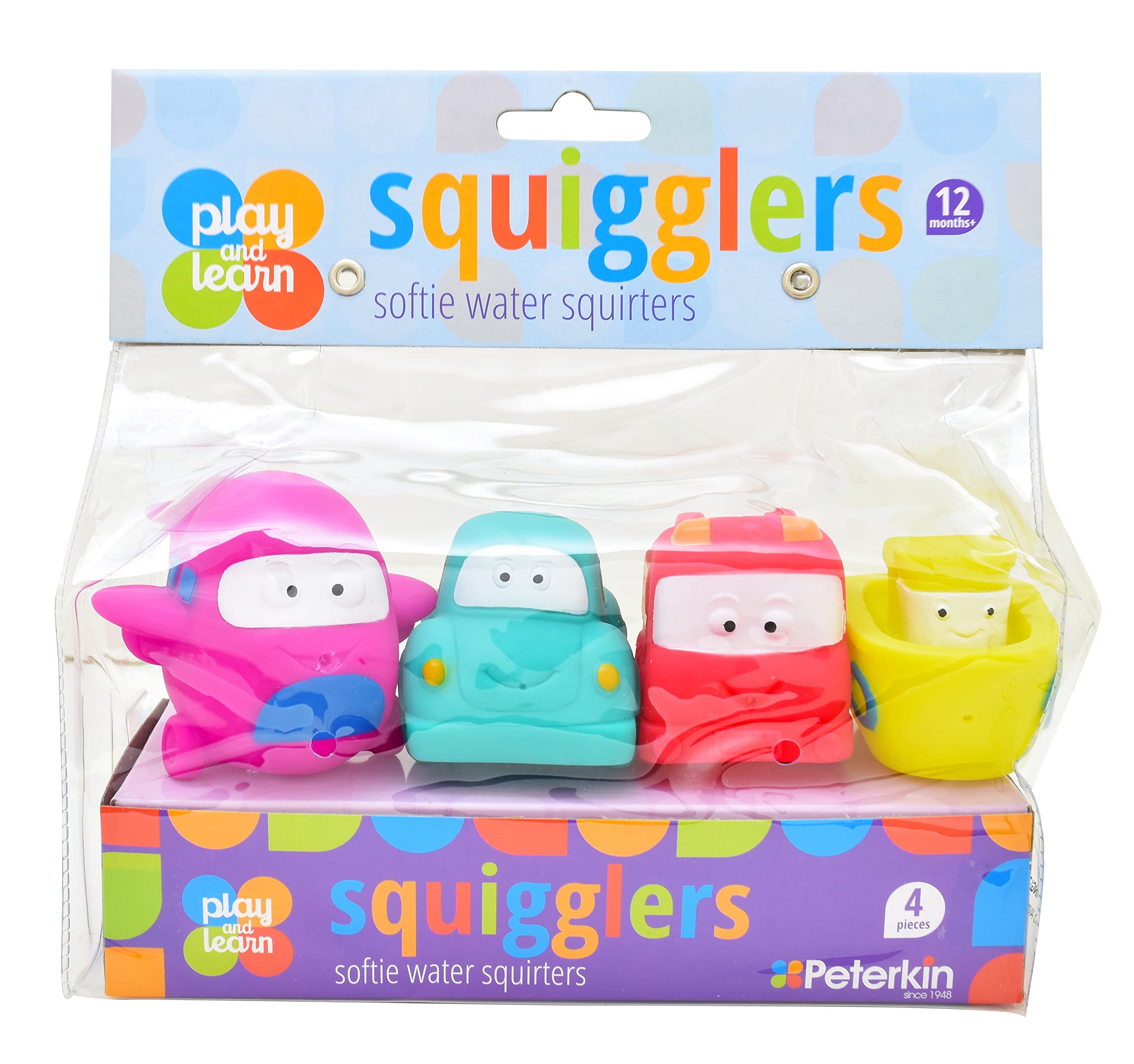 PETERKIN | Play & Learn – SQUIGGLERS – 4 softie water squirters | Pre-school Toys | Bath Toys | Ages 12m+