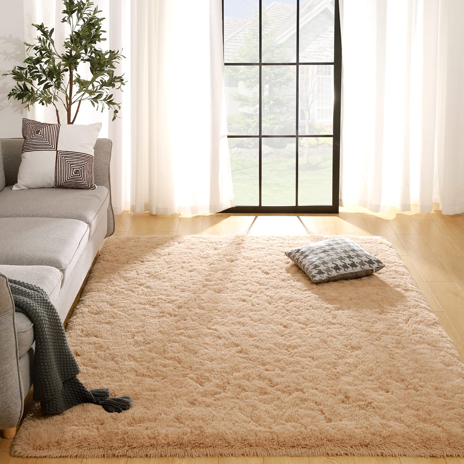 Photo 1 of Beige Fluffy Living Room Rugs, Shag Area Rug 5x8 for Bedroom, Furry Carpet for Kids Girls Room, Living Room Decor, Soft Shaggy Rug for Play Room, Fuzzy Carpet for Nursery,Fuzzy Plush Rug, Camel Carpet