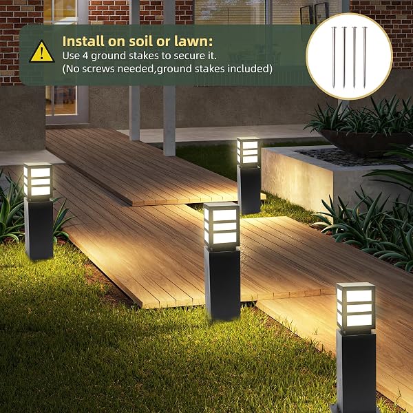 LANDSCAPE PATH LIGHTS 24″ IP65 WATERPROOF BOLLARD LIGHTS, HEAVY DUTY STEEL STABLE WIDENED BASE E27 LAMP HOLDER, MODERN OUTDOOR PATH LIGHTS BOLLARD FOR LAWN, PATIO, COURTYARD, DRIVEWAY, OBLONG 1PACK