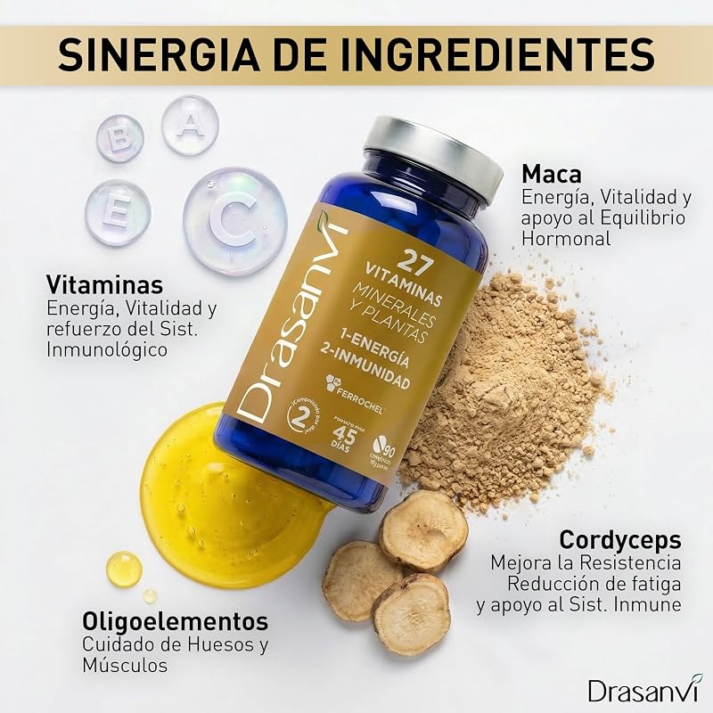Multivitamínicos Energia e Vitalidade com Maca e Cordyceps Drasanvi 90 Comp