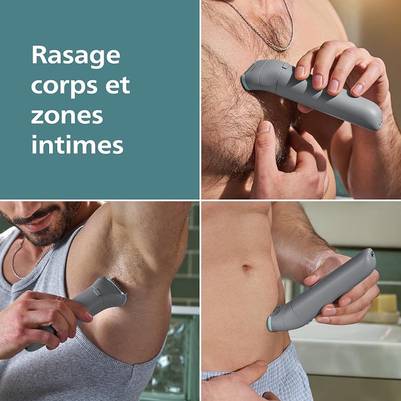 Bodygroom série 3000 - Tondeuse pour hommes avec Triple protection, taille des poils et rasage des zones intimes, rasage de près qui respecte la peau, 100% étanche, autonomie 80 min, BG3480/15