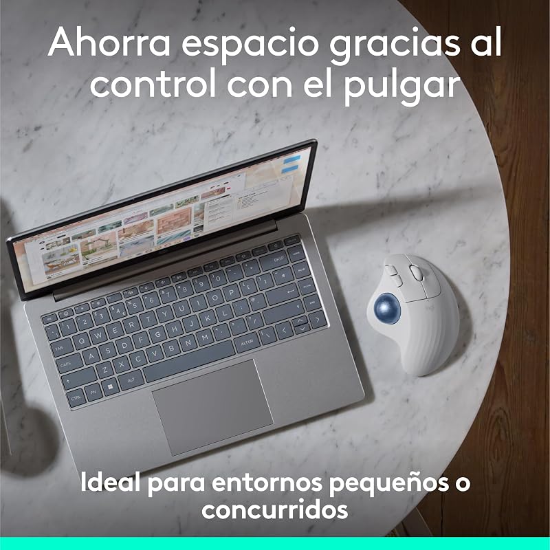 Mouse trackball sem fio Logitech ERGO M575S, mouse sem fio ergonômico com Bluetooth e chave USB criptografada, controle de polegar confortável, rastreamento suave e preciso, para PC/Mac - Branco